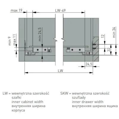 Направляюча MODERN SLIDE нижнього кріплення часткового висуву L-400