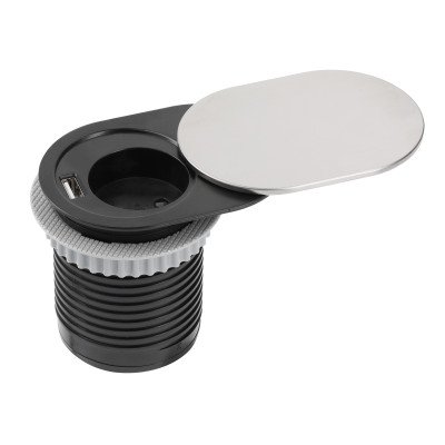 Подовжувач GTV SLIDE d 60 1 розетка SCHUKO 1xUSB 2,4A провід 1,9м Сталь