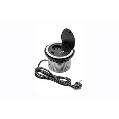Подовжувач GTV 1 розетка FRENCH зарядка USB 5V 2A Сірий