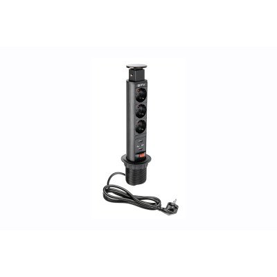 Подовжувач GTV d 60 3 розетки SCHUKO 2xUSB Чорний