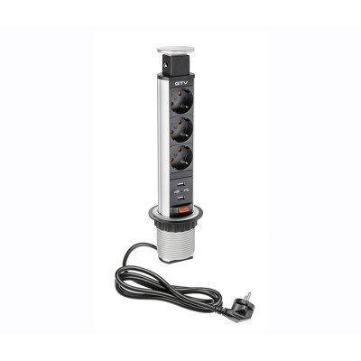 Подовжувач GTV d 60 3 розетки SCHUKO 2xUSB Сірий