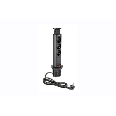Подовжувач GTV d 60 3 розетки FRENCH 2xUSB Чорний