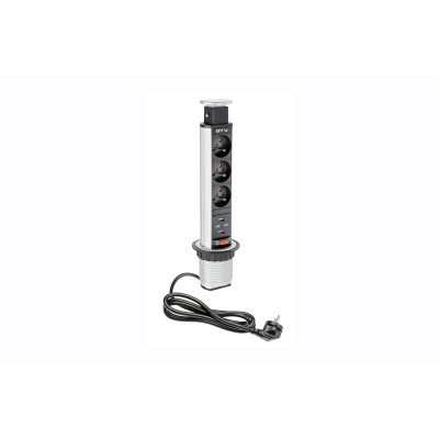 Подовжувач GTV d 60 3 розетки FRENCH 2xUSB Сірий