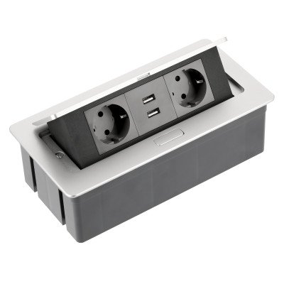 Подовжувач GTV SOFT 2 розетки SCHUKO 2xUSB провід 1,5м з вилкою Алюміній
