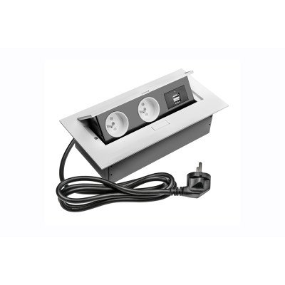 Подовжувач GTV 2 розетки FRENCH 2xUSB провід 1,5м з вилкою Білий