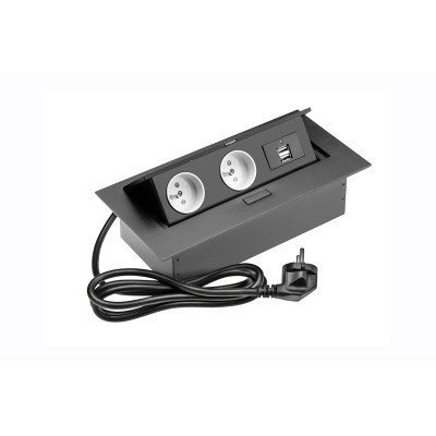 Подовжувач GTV 2 розетки FRENCH 2xUSB провід 1,5м з вилкою Чорний
