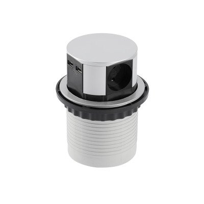 Подовжувач GTV COMFORT 100мм 3 розетки SCHUKO 2xUSB 2,4A провід 1,5м Алюміній