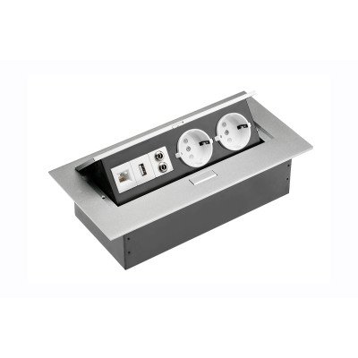 Подовжувач GTV 2 розетки SCHUKO USB аудіо інтернет-вихід Алюміній