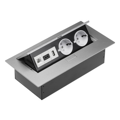 Подовжувач GTV 2 розетки SCHUKO USB HDMI інтернет-вихід Алюміній