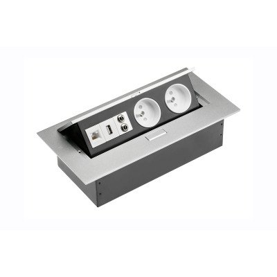 Подовжувач GTV 2 розетки FRENCH USB аудіо інтернет-вихід Алюміній