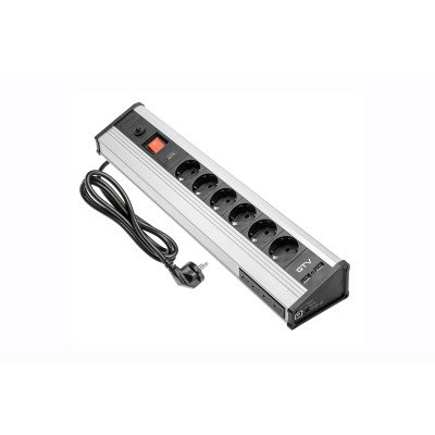Подовжувач GTV 6 розеток SCHUKO USB Алюміній